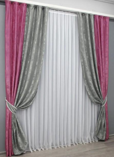Штори жаккард 1,5х2,7 м 2 шт. Малиновий/Сірий (014дк/1146-1212ш) - фото 4