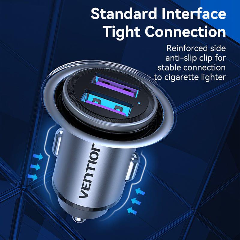 Зарядное устройство автомобильное Vention Two-Port USB A+A 30/30 Car Charger Gray Mini Style Aluminium Alloy Type (FFEH0) (FFEH0) - фото 7