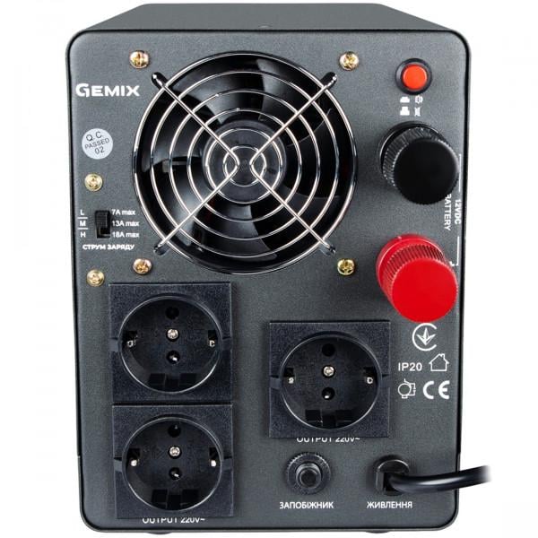 Источник бесперебойного питания Gemix PSN-1200U 1200VA/800 Вт 12V/220V 7/13/18A 3xSchuko без АКБ Black (PSN-1200U) - фото 3 Источник бесперебойного питания Gemix PSN-1200U 1200VA/800 Вт 12V/220V 7/13/18A 3xSchuko без АКБ Black (PSN-1200U) - фото 3