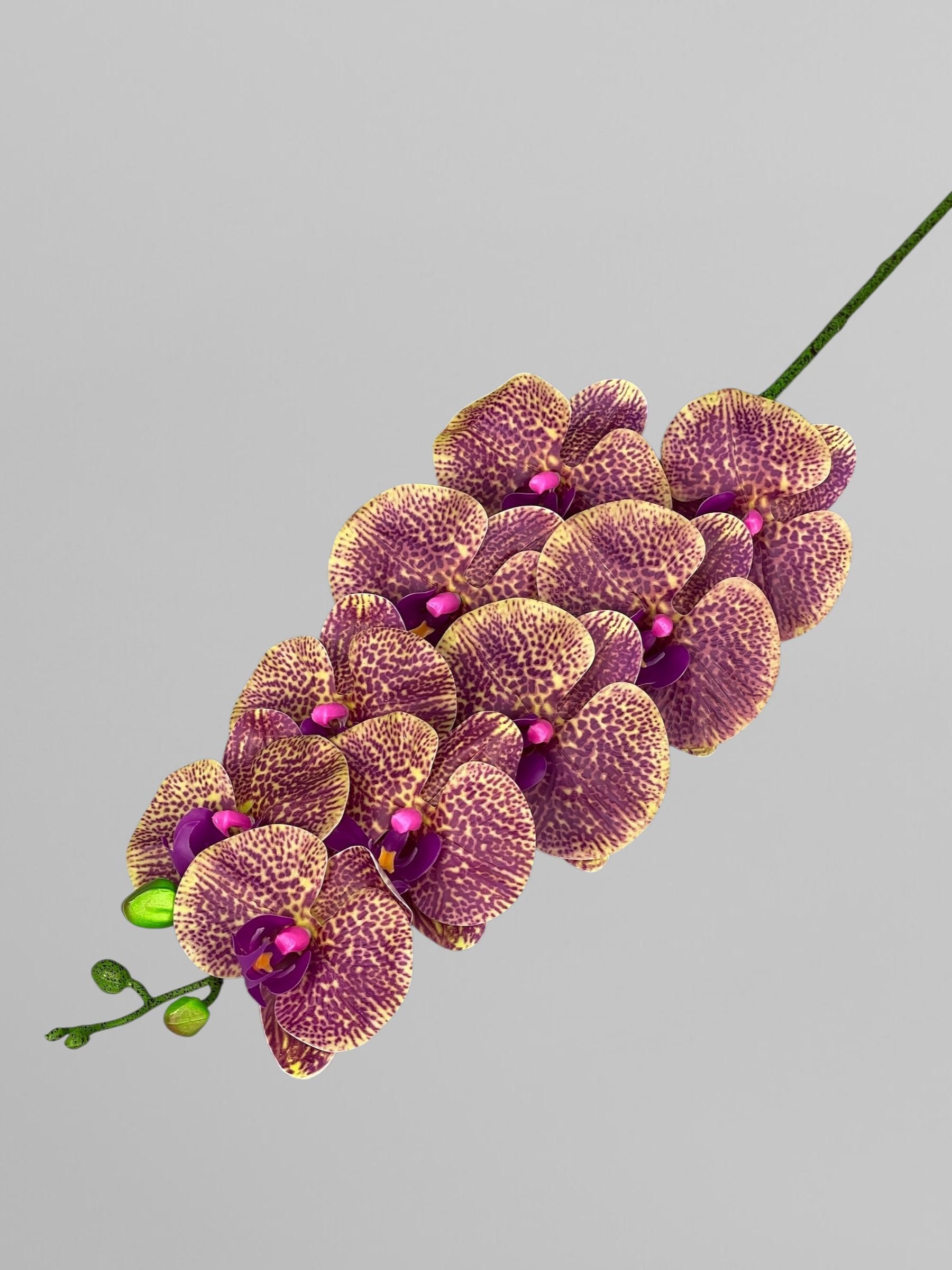 Искусственная орхидея Фаленопсис латексная на 9 соцветий 96 см Желтый с фуксионным принтом (К01163)