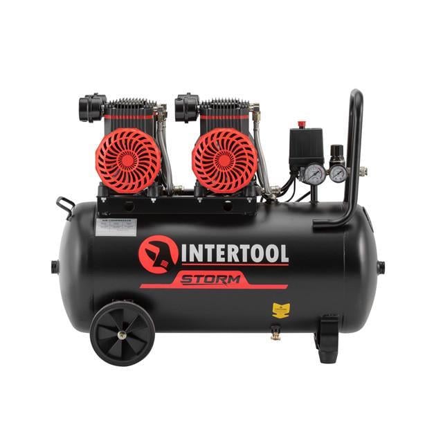 Компрессор Intertool PT-0030 50 л 2х1,1 кВт 230 В 8 атм 400 л/мин 2800 об/мин безмасляный 4 цилиндра 79 дБ