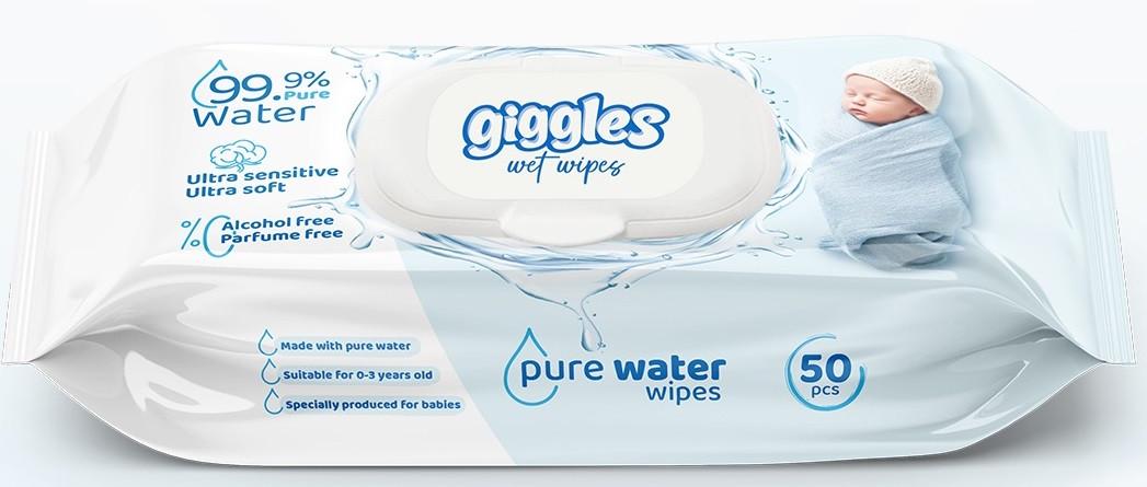 Вологі серветки дитячі Giggles Pure Water з народження 50 шт.