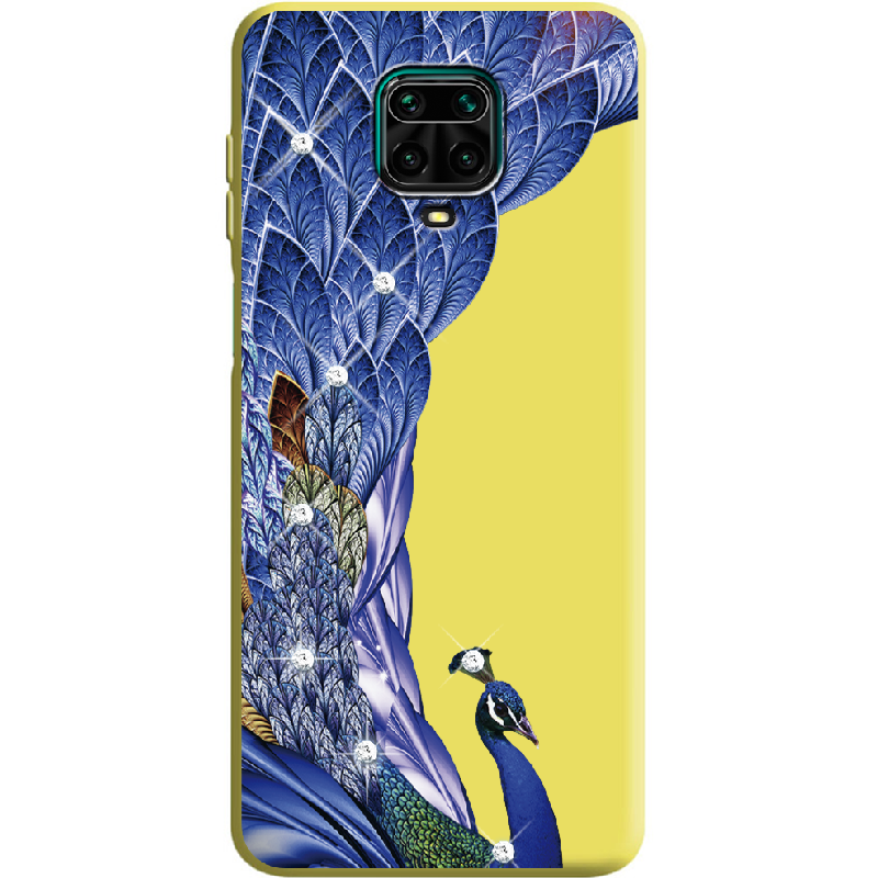 Чохол Boxface Xiaomi Redmi Note 9S Павич зі стразами Жовтий силікон (39475-rs7-39918)