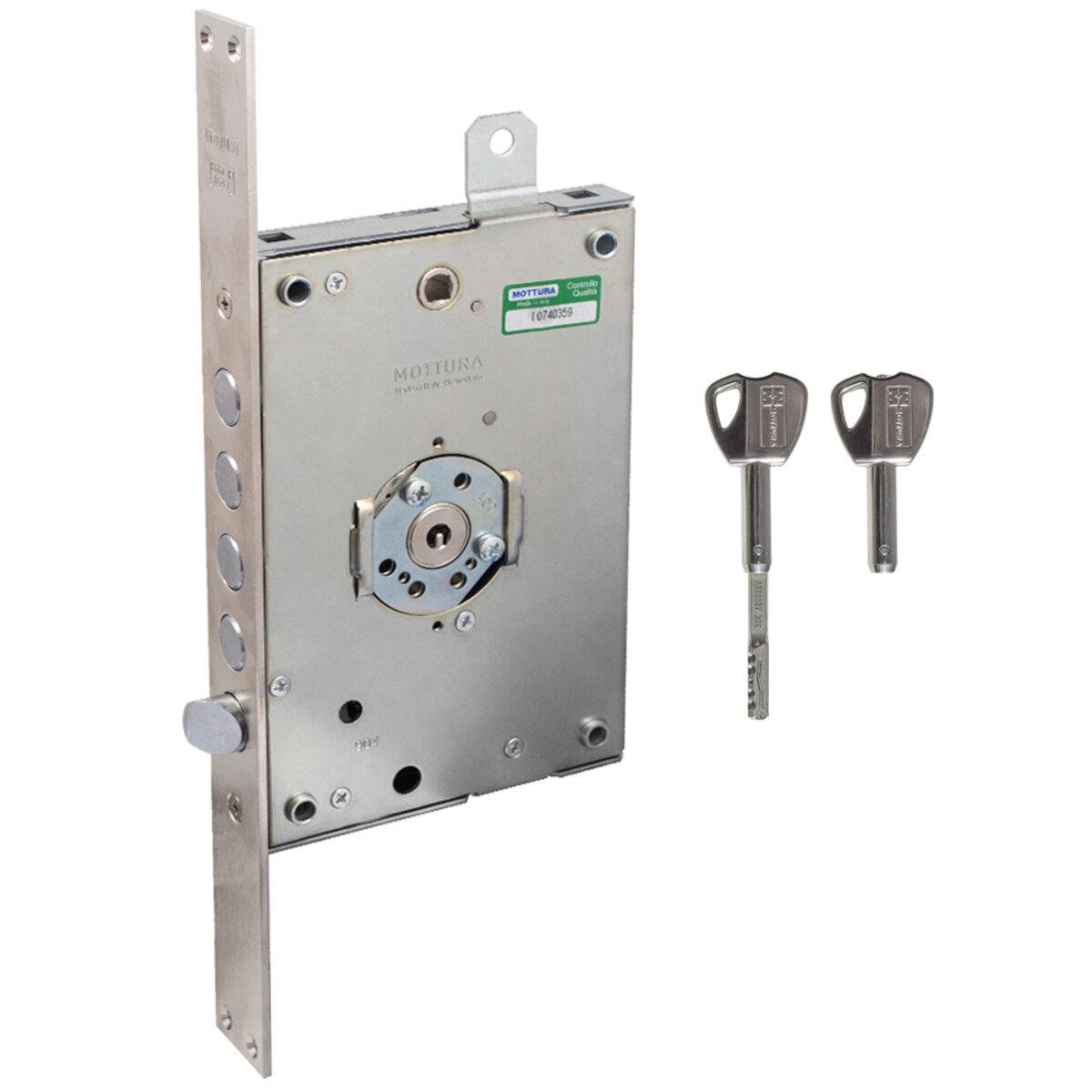 Замок Mottura 3D771L80005CS 4 ригельний з засувом під тяги лівий складаний ключ