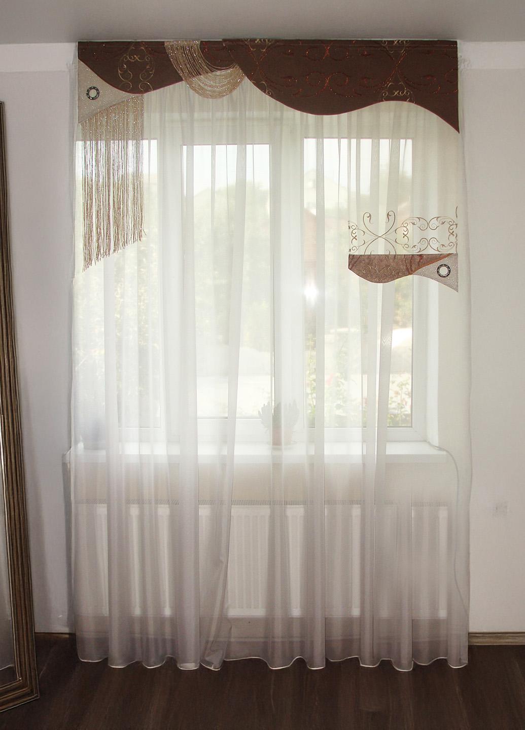 Ламбрекен жесткий Firanka Каскад 1 м 50 см Коричневый с золотым (122_1ж)