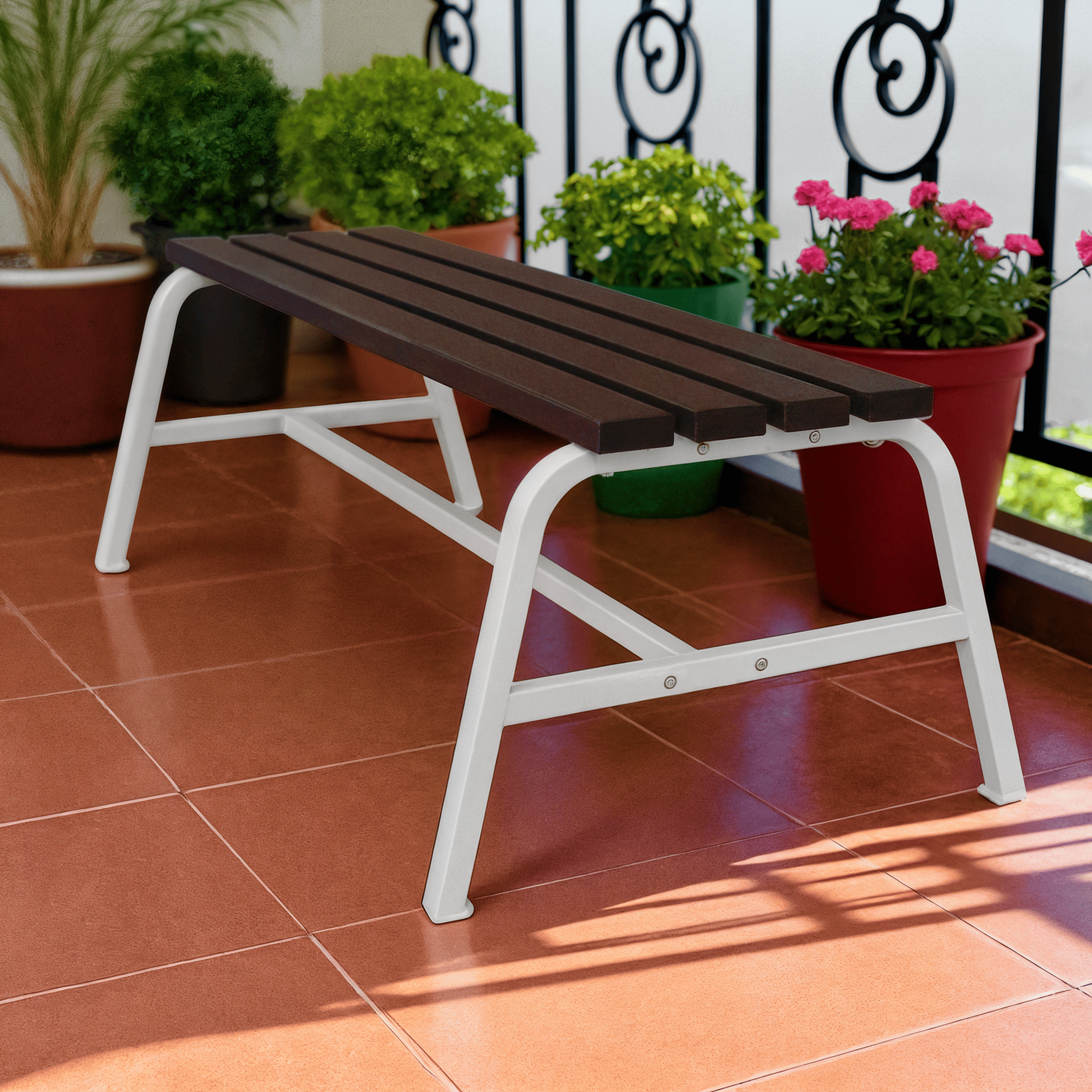 Лавка садова ТОБІ ШО без спинки для дачі/парку 1503х450х650 мм Коричнево-Білий - фото 3 Лавка садова ТОБІ ШО без спинки для дачі/парку 1503х450х650 мм Коричнево-Білий - фото 3