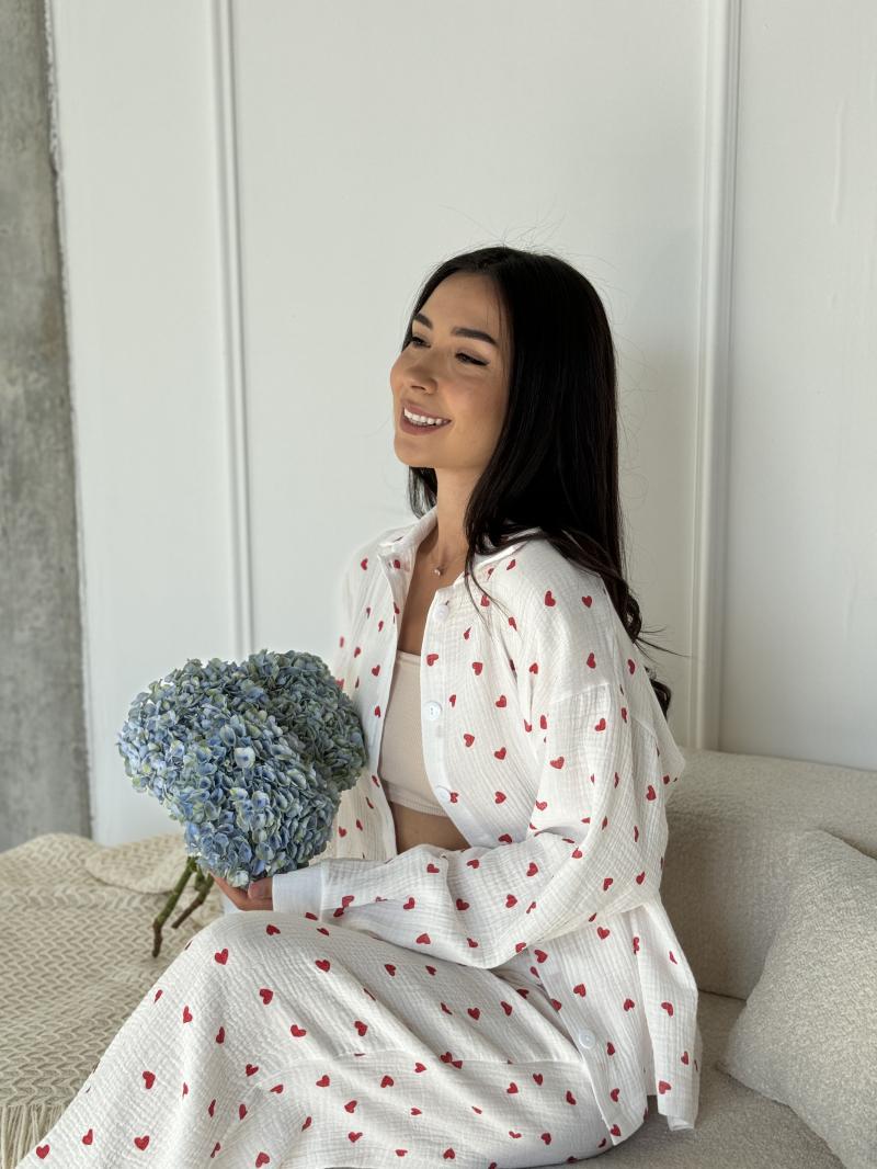 Піжама жіноча з мусліну M Червоне сердечко велике (MR26237771) - фото 3 Піжама жіноча з мусліну M Червоне сердечко велике (MR26237771) - фото 3