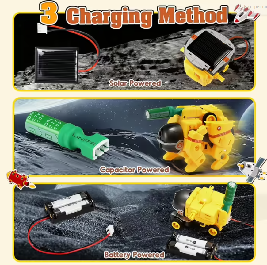 Конструктор STEM науковий Робот на сонячній батареї 6в1 Жовтий (СТЕМ3) - фото 2 Конструктор STEM науковий Робот на сонячній батареї 6в1 Жовтий (СТЕМ3) - фото 2