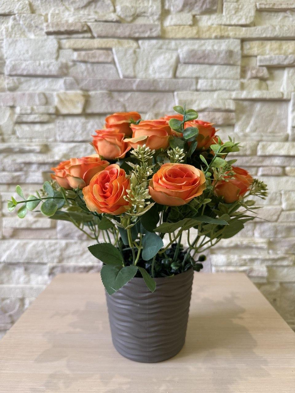 Букет троянди в кашпо ПЛАСТМАКС Помаранчевий (R0205) - фото 3