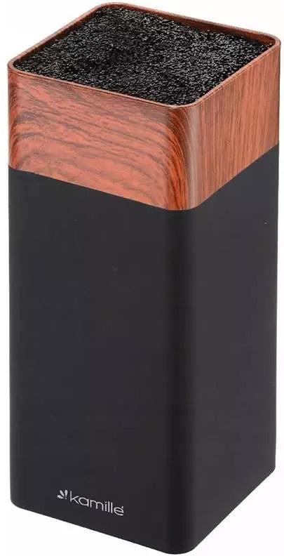 Підставка для ножів Kamille Acacia з поліпропіленовим наповнювачем 9,5х9,5х22 см Black