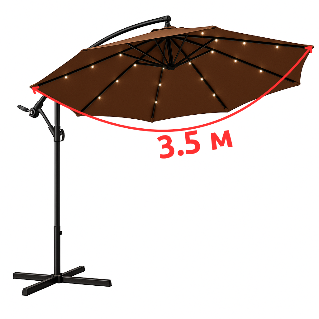 Садова парасолька WCG з поліестеру 160G сталевою рамою LED-підсвічування на сонячній панелі з чохлом 3,5 м Коричневий (W-7035BR1) - фото 13 Садова парасолька WCG з поліестеру 160G сталевою рамою LED-підсвічування на сонячній панелі з чохлом 3,5 м Коричневий (W-7035BR1) - фото 13