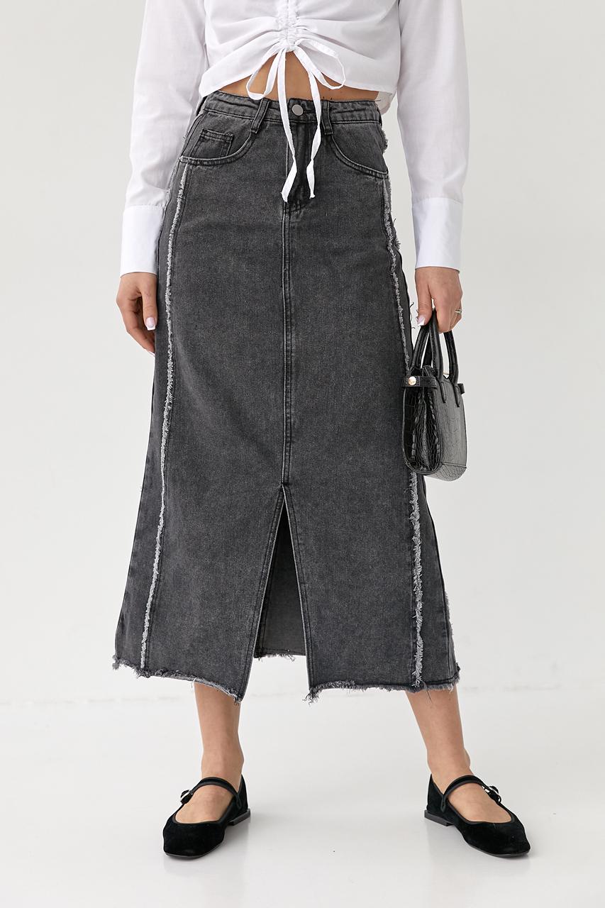 Юбка-миди с разрезом M Темно-серый (10219969)