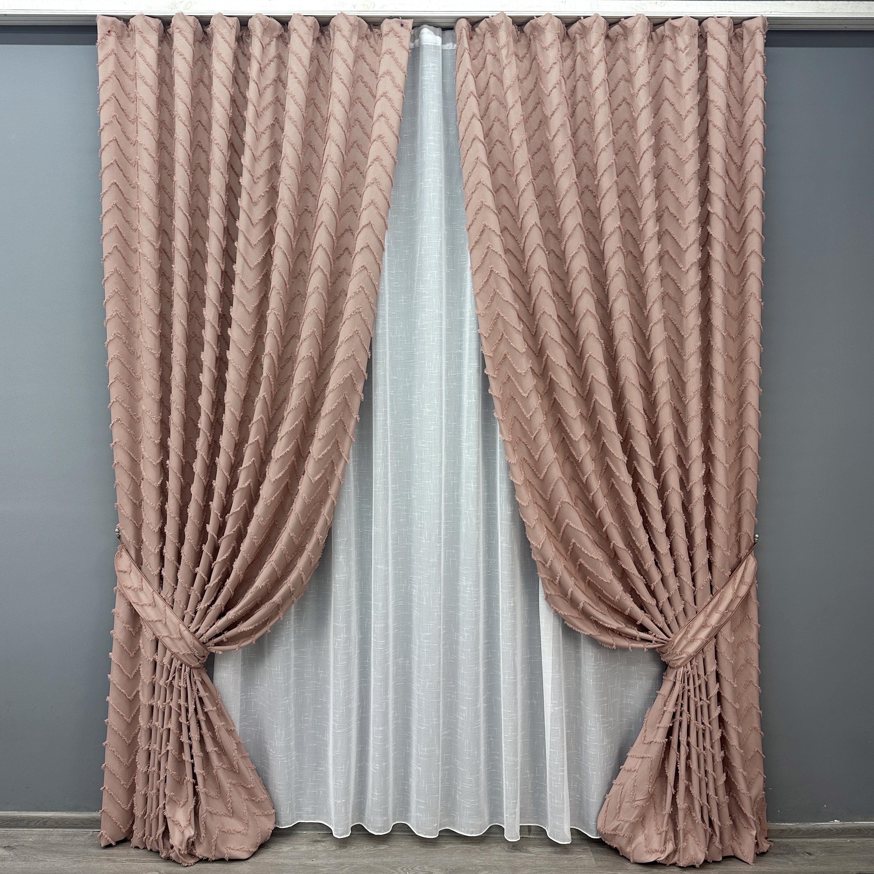 Комплект штор VR-Textil №1811ш Лен Букле 200х295 см 2 шт. Пудровый (32-129)