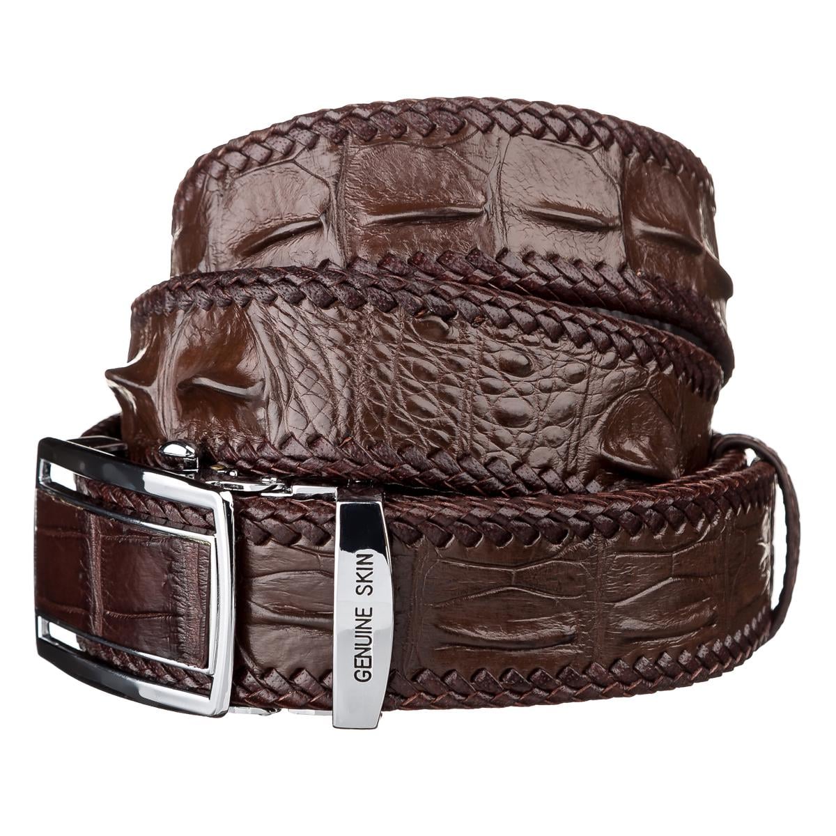 Ремень автомат мужской Crocodile leather 18036 из натуральной кожи крокодила Коричневый