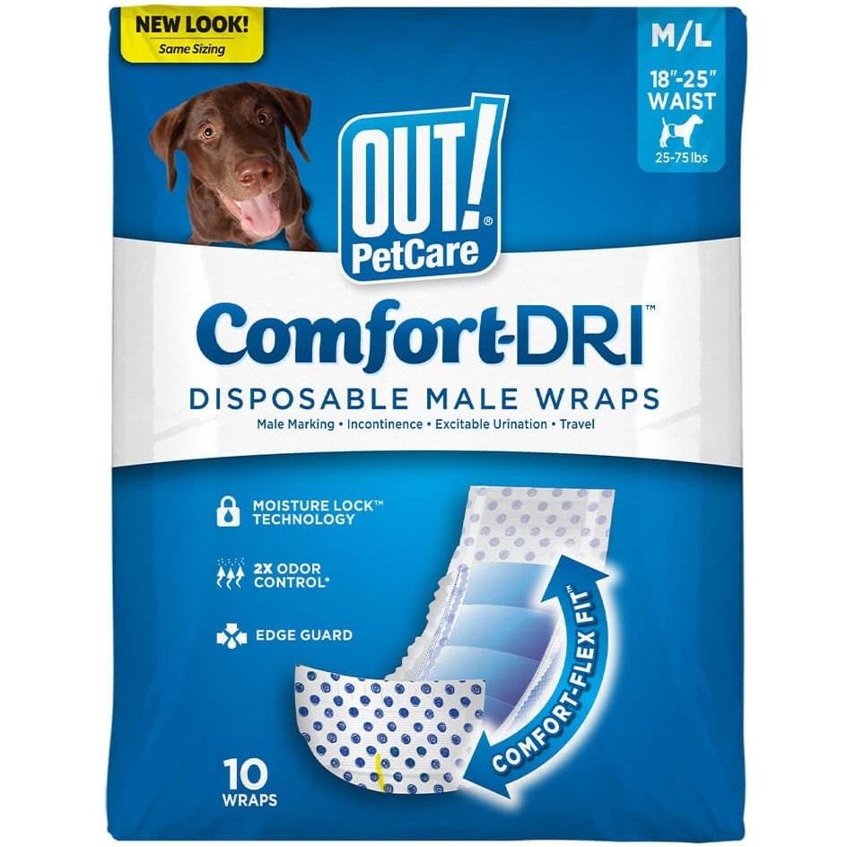 Подгузники одноразовые OUT PetCare Comfort-Dri Disposable Male Wraps для собак средних и крупных пород M/L (out73030)