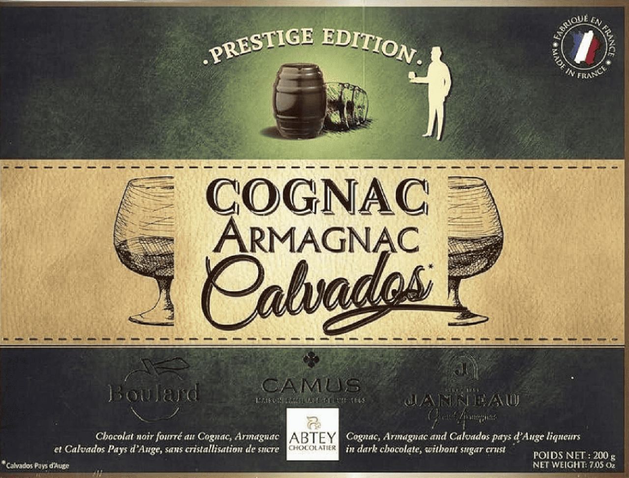 Цукерки шоколадні з алкоголем Abtey Prestige Edition Cognac Armagnac Calvados 200 г (2815824325) Цукерки шоколадні з алкоголем Abtey Prestige Edition Cognac Armagnac Calvados 200 г (2815824325)