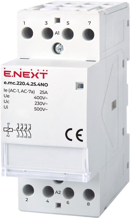 Контактор модульний E.NEXT e.mc.220.4.25.4NO 4P 25A 4NO 220V (p005005)