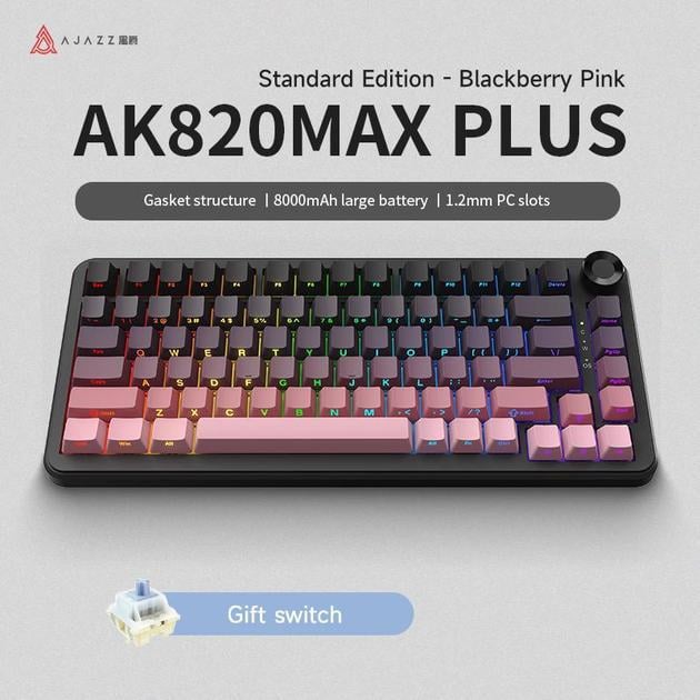 Клавиатура игровая Ajazz Ak820 MAX беспроводная механическая с RGB подсветкой с поддержкой HOT-SWAP Flying Fish Switch Blackberry - фото 3 Клавиатура игровая Ajazz Ak820 MAX беспроводная механическая с RGB подсветкой с поддержкой HOT-SWAP Flying Fish Switch Blackberry - фото 3