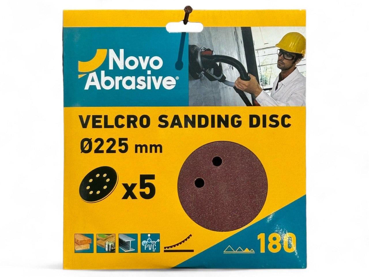Круг шлифовальный NovoAbrasive Р180 на липучке с отверстиями 225 мм 5 шт. (23812401)