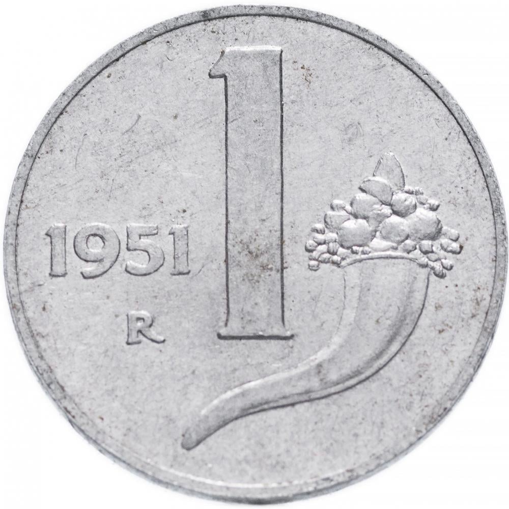 Колекційна монета Італія 1 ліра 1951-1955 VF (KM#91)