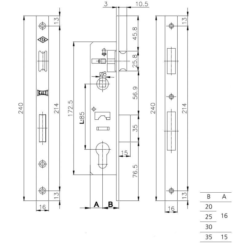 Корпус замка Kale Kilit 153/P 25 мм /b узкая планка 16 мм Никель - фото 2