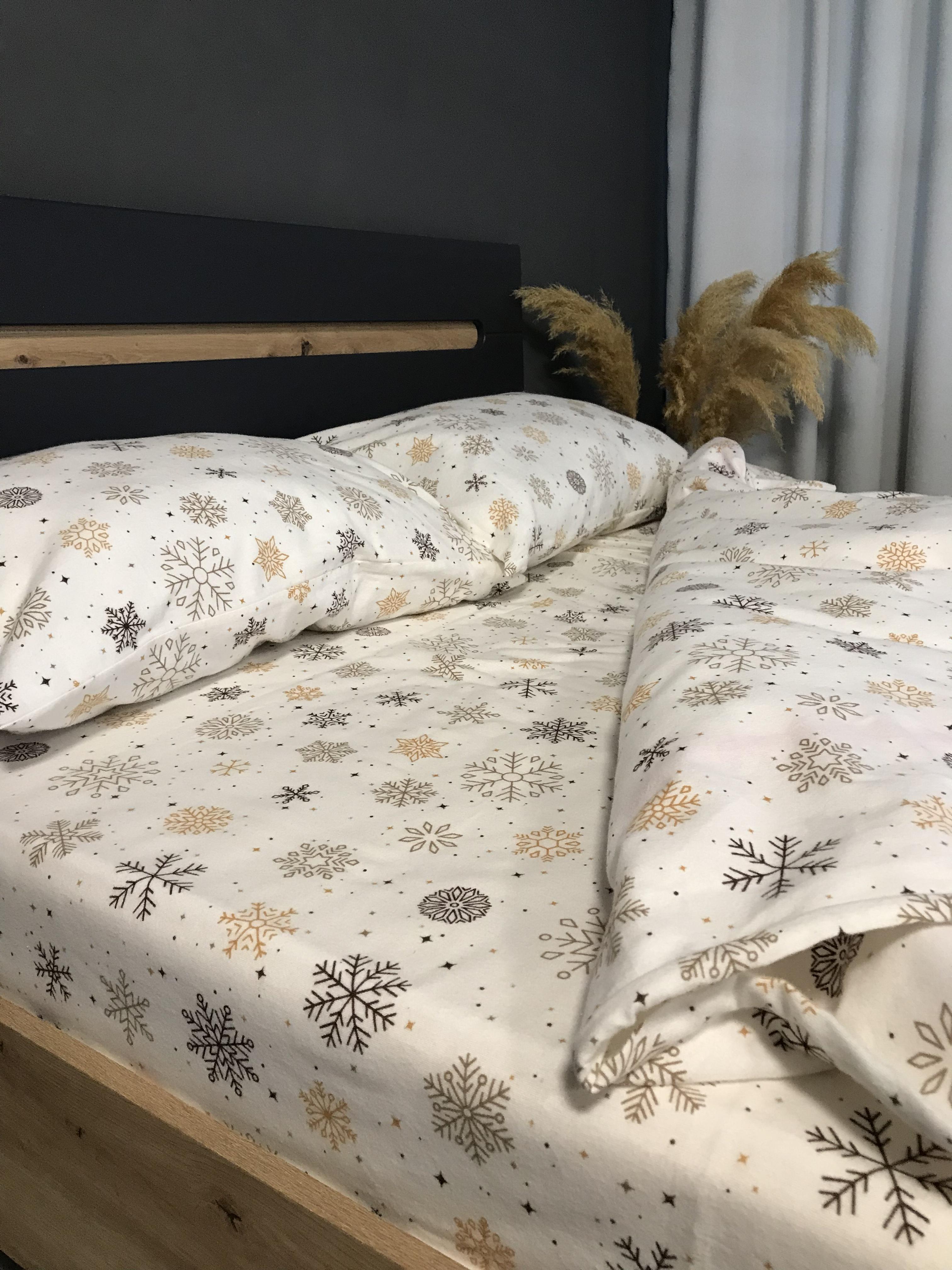 Комплект постільної білизни LILA Textil Home Новорічний з сніжинками фланелевий євро