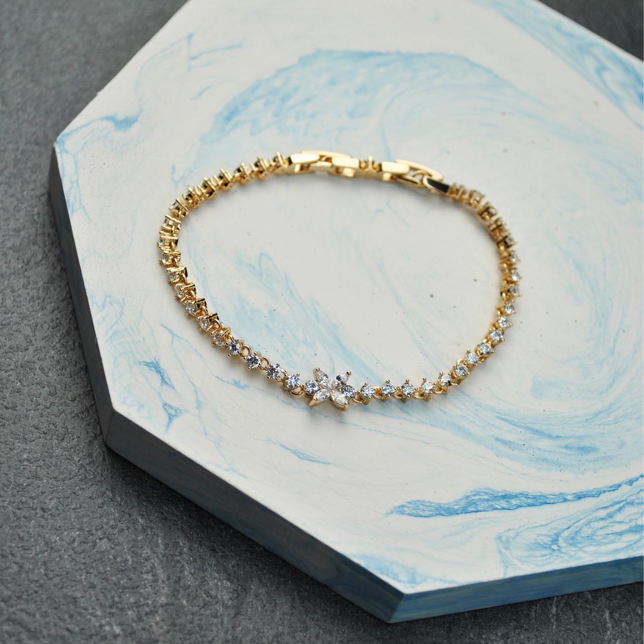 Браслет Цветок с фианитами медицинская сталь позолота (x077)