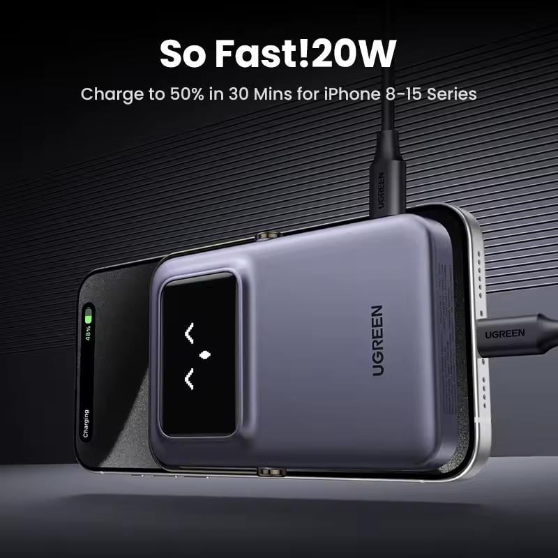 Повербанк беспроводной Ugreen PB572 Qi2 Magnetic Magsafe 10000 mah 20W для iPhone Серый (28780601) - фото 3