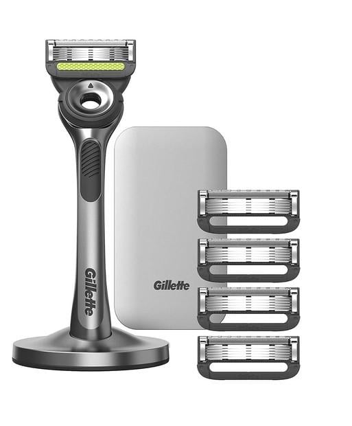 Станок для бритья мужской Gillette Labs и 5 картриджей с подставкой и кейсом Silver