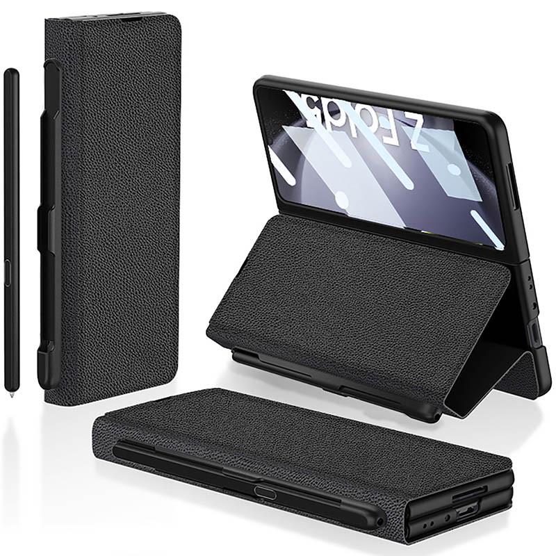 Противоударный кожаный чехол GKK Leather Wallet with slot pen для Samsung Galaxy Z Fold5 Black