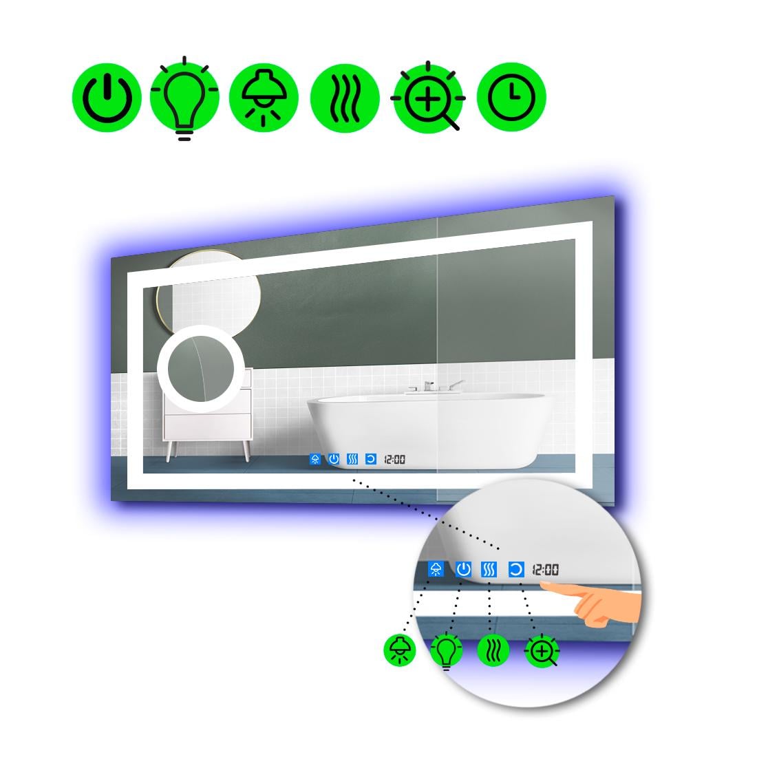 Зеркало с LED подсветкой Karnet с ИК включателем 100x70 см (karnetg996)