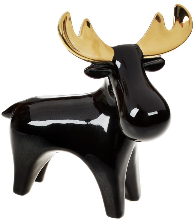 Статуэтка фарфоровая Лось с золотыми рогами 17,3х9х19,2 см Черный (BD-FG2-307)