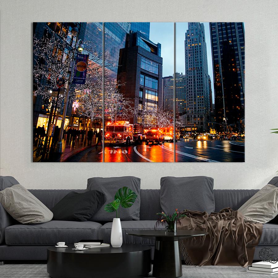Картина міста Вогні на вулиці в Нью-Йорку 78x48 см (A644-3)