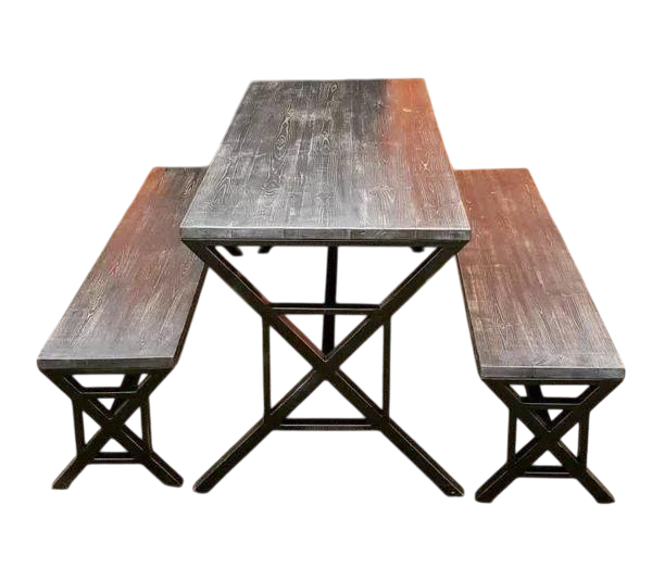 Обеденный стол и скамейки EcoLoft IN-2551 в стиле лофт стол 160х60х5 см/скамейки 160х45х40 см (26340070)