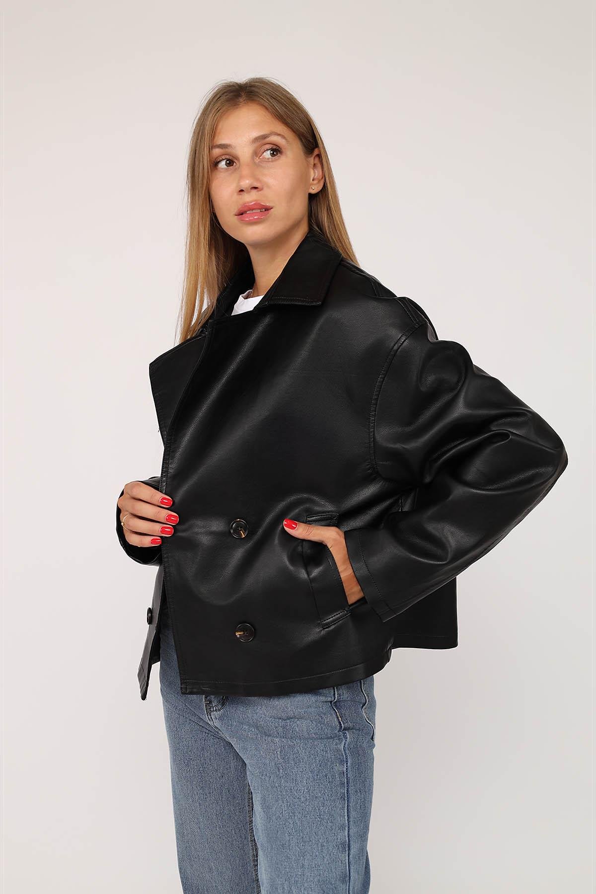 Куртка женская из эко-кожи ЦБ-00278214 р. 44 Черный (28422110) - фото 3 Куртка женская из эко-кожи ЦБ-00278214 р. 44 Черный (28422110) - фото 3