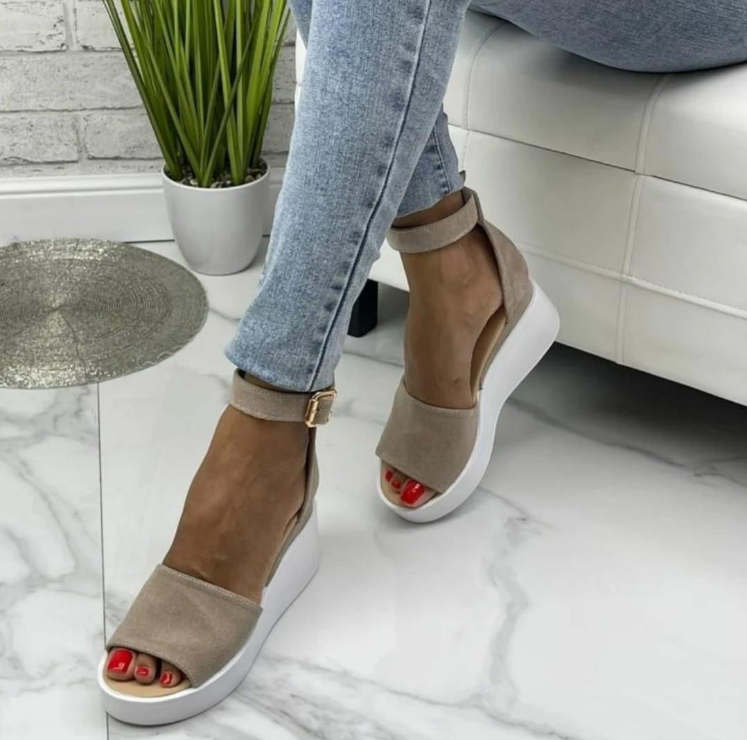 Босоножки женские на танкетке замш р. 36/23,5 см - фото 4