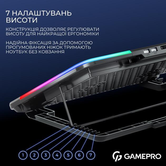 Подставка для ноутбука охлаждающая RGB с подставкой под телефон GamePro CP590 с USB портами 2 шт. Black (CP590) - фото 4