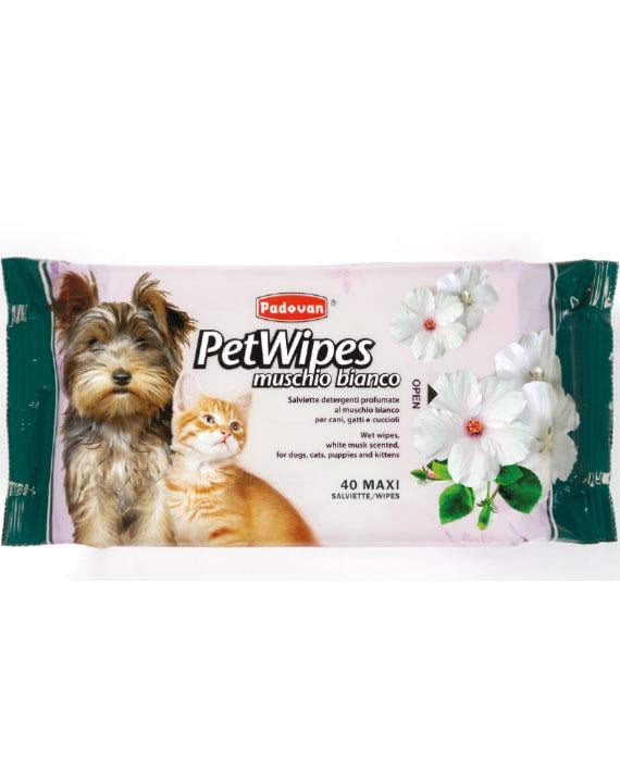 Салфетки очищающие/влажные Padovan Pet Wipes Muschio Bianco с ароматом белого мускуса для кошек (PP00463)