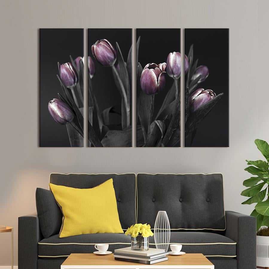 Картина на холсте Тюльпаны на чёрном фоне 89x53 см (882-41)