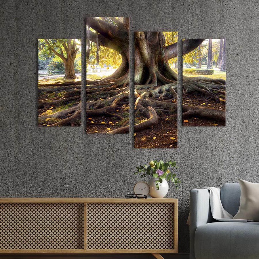 Модульная картина из четырех частей на холсте интерьерная картина Старые корни дерева 89x56 см (548-42)