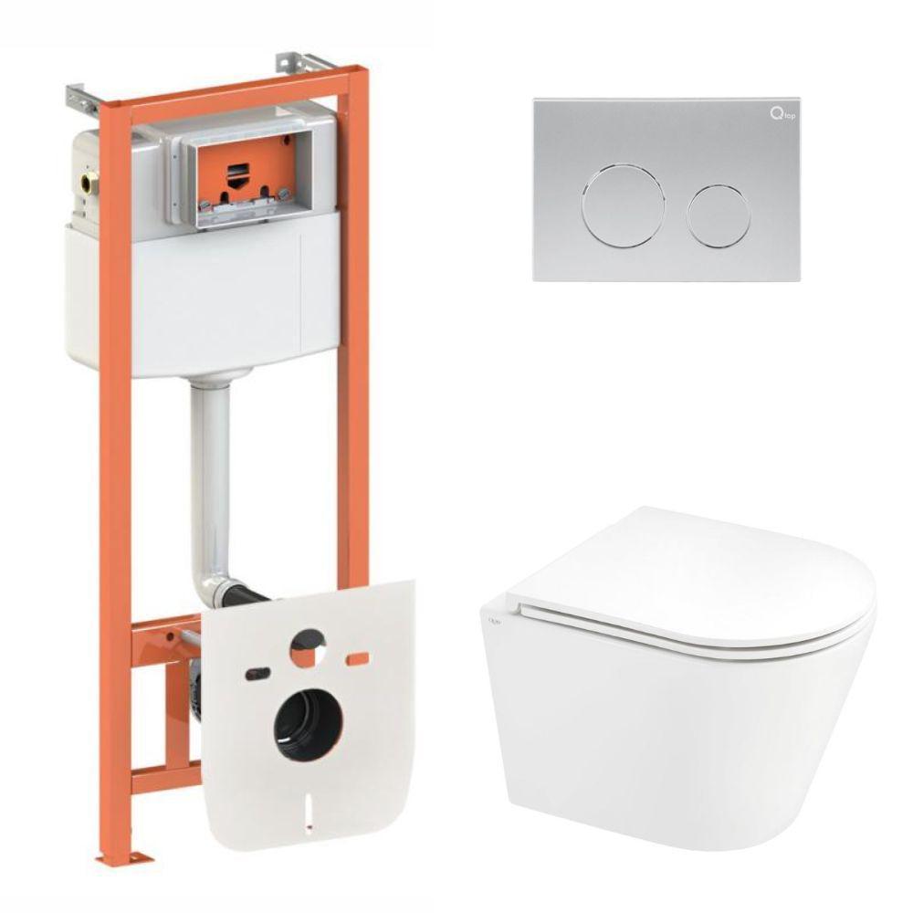 Комплект Qtap Scorpio Ultra Quiet подвесной унитаз QT1433053EUQW/инсталляция Nest/клавиша круглая Satin (QT0133M425/M11111SAT)