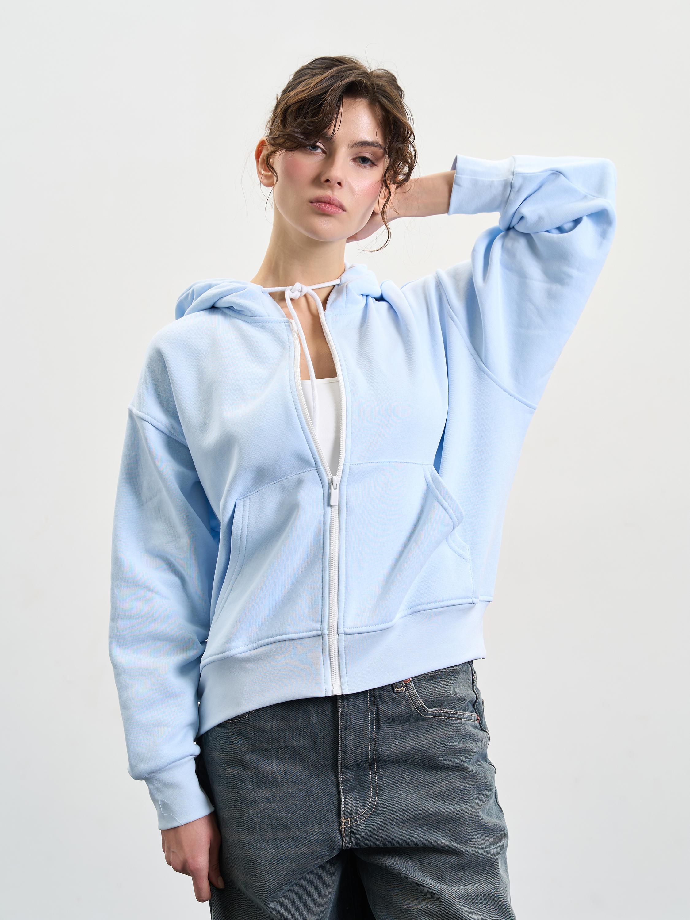 Зип-худи женское утепленное со спущенным плечом ROZA 240427 2XL Морозный голубой (4824005711343)