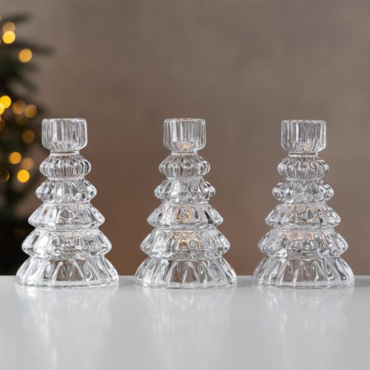 Набір підсвічників скляних Ялинковий каскад 3 шт. 13,3 см Прозорий (90811)