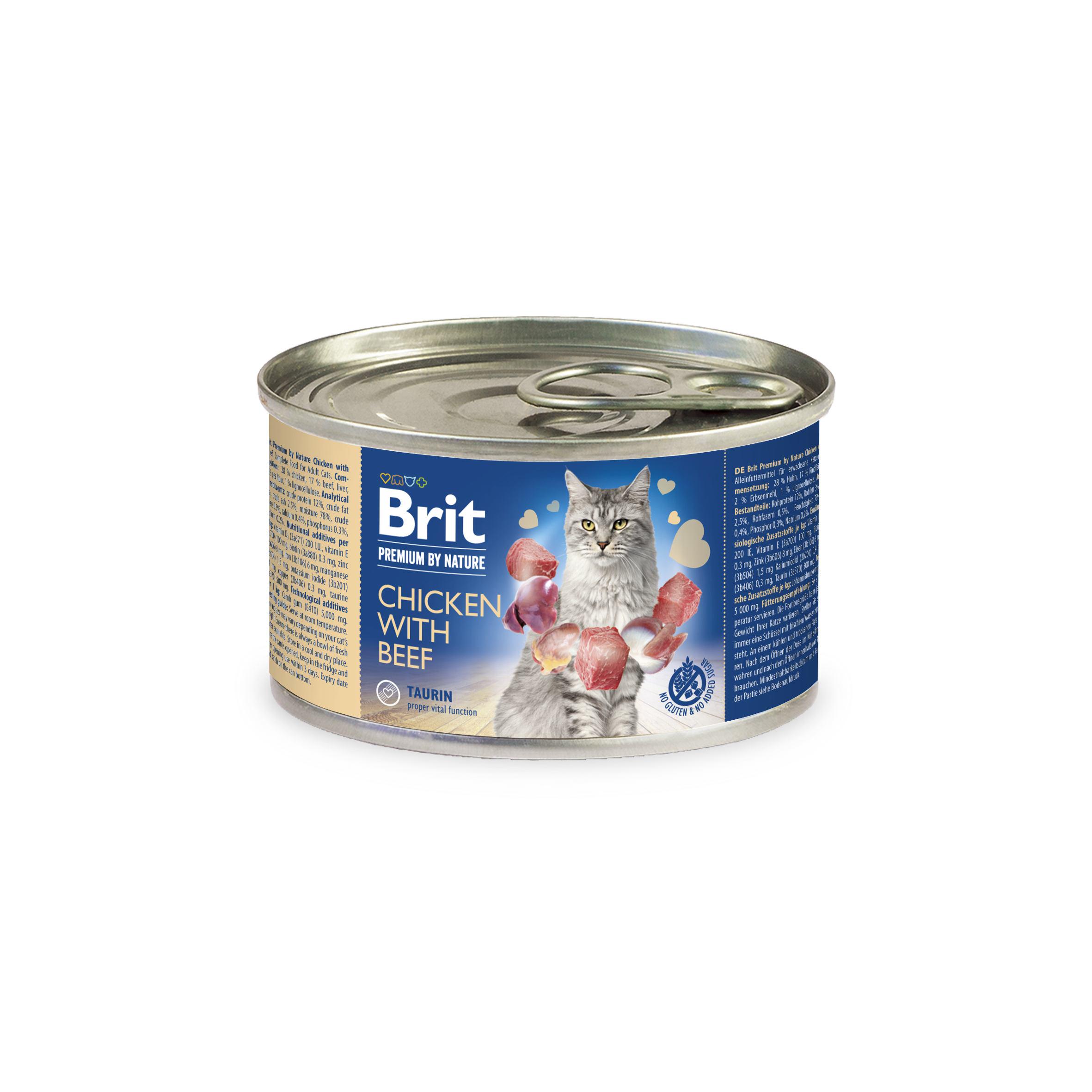Корм влажный для кошек Brit Premium by Nature Chicken with Beef с курицей и говядиной 200 г (8595602545070/8595602545018)