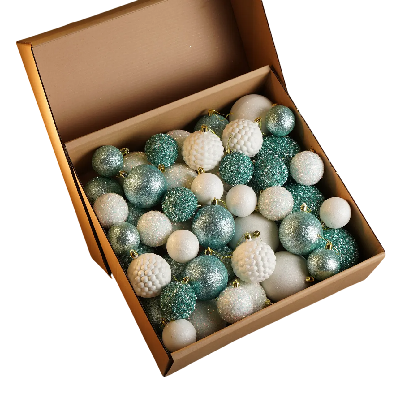 Новогодний набор елочных шаров Блеск из пластика с блестками 40 шт. Мятно-белый (150-41-Блиск мятн.)