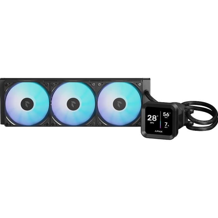 Система рідинного охолодження APNX LC1-D 360 320 Вт з IPS-дисплеєм 3,95" 1800 об/хв 3x120 мм Чорний (APLA-SV36117.11) Система рідинного охолодження APNX LC1-D 360 320 Вт з IPS-дисплеєм 3,95" 1800 об/хв 3x120 мм Чорний (APLA-SV36117.11)