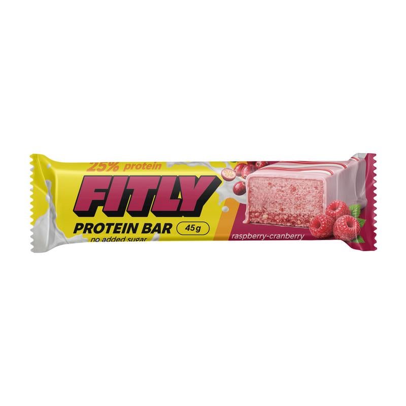 Протеиновый батончик 11 г білка без добавленного сахара Fitly 25% Protein Bar 45 г Малина/Журавлина