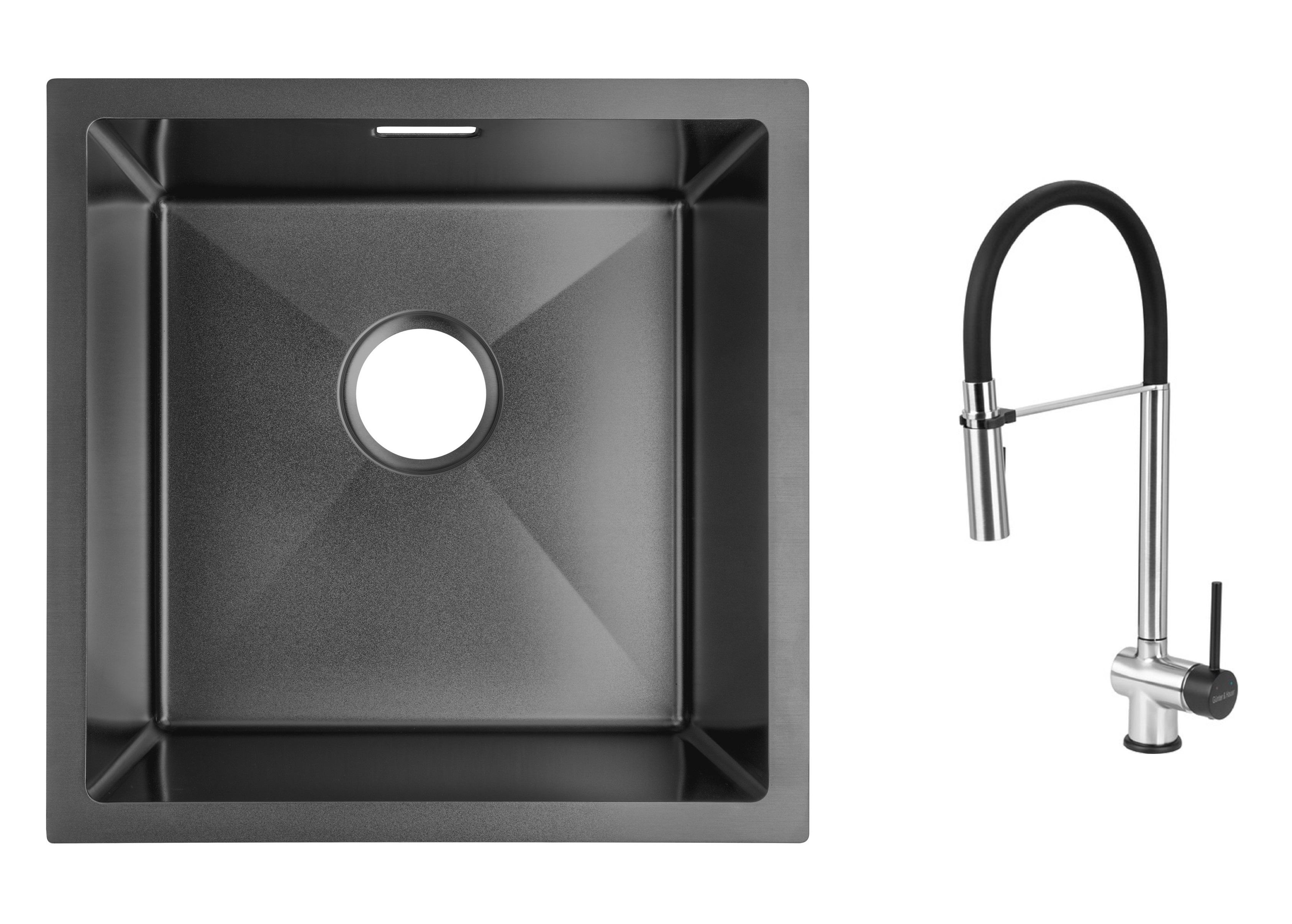 Комплект из кухонной мойки Gunter&Hauer Olef 4522 Black и кухонного смесителя Gunter&Hauer EDEL Brush Black
