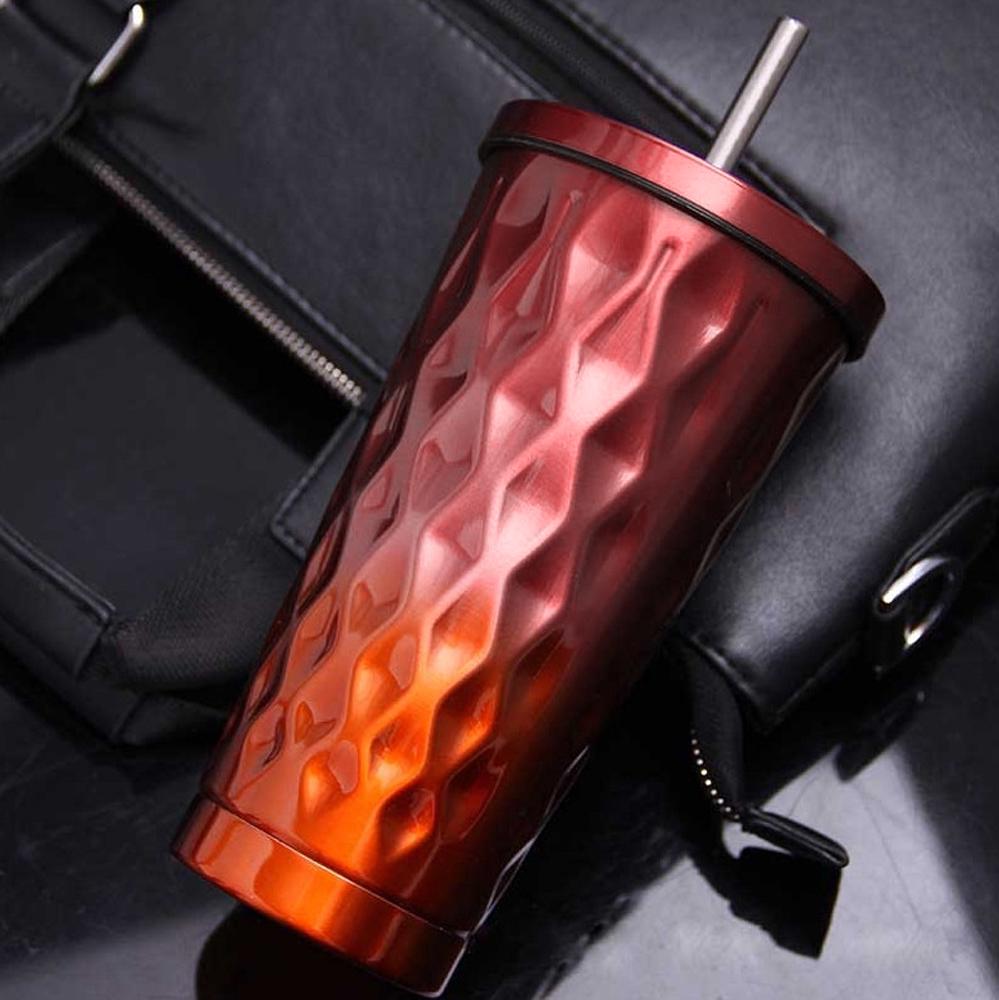 Стакан металлический с крышкой и трубочкой Найт-лайф 550 мл Красный - фото 4