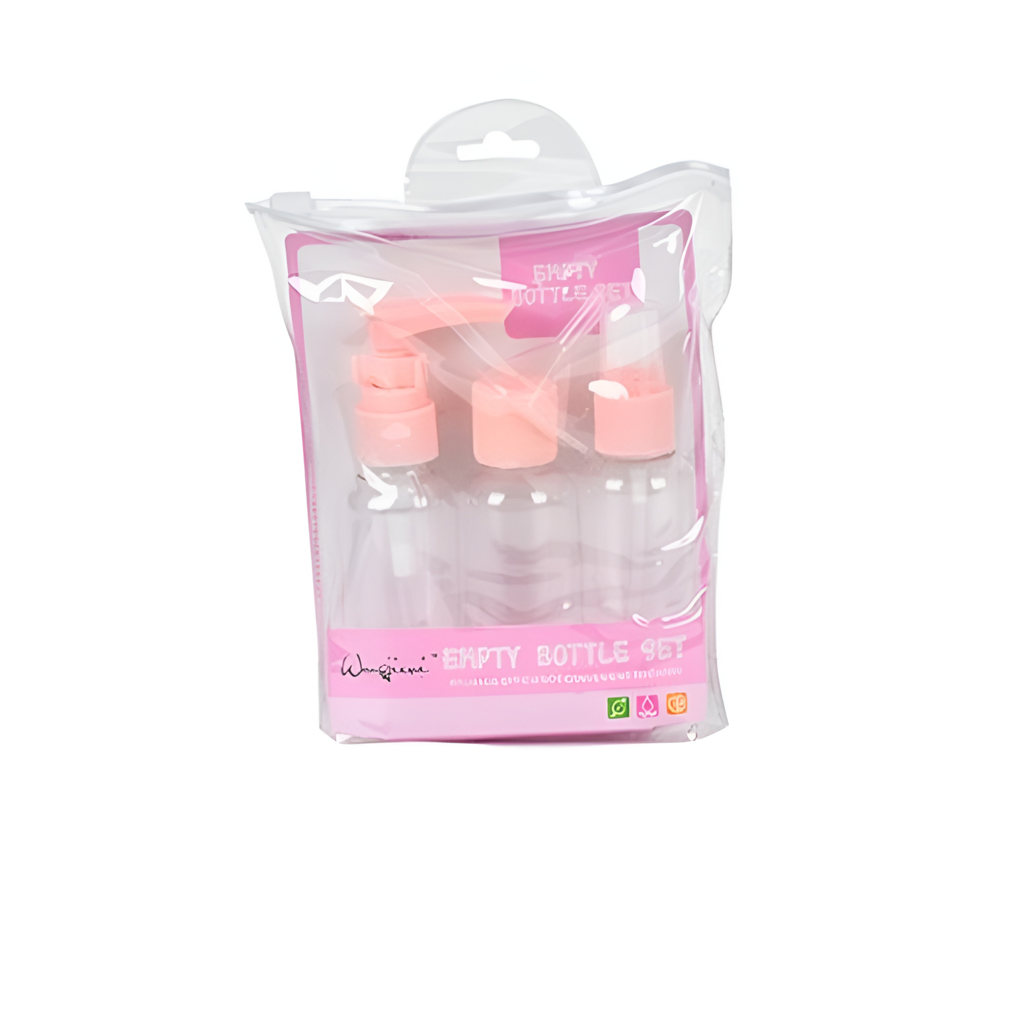 Дорожній набір для косметики Stenson R94426 3 пляшечки/ложечка та лійка Прозорий з рожевим